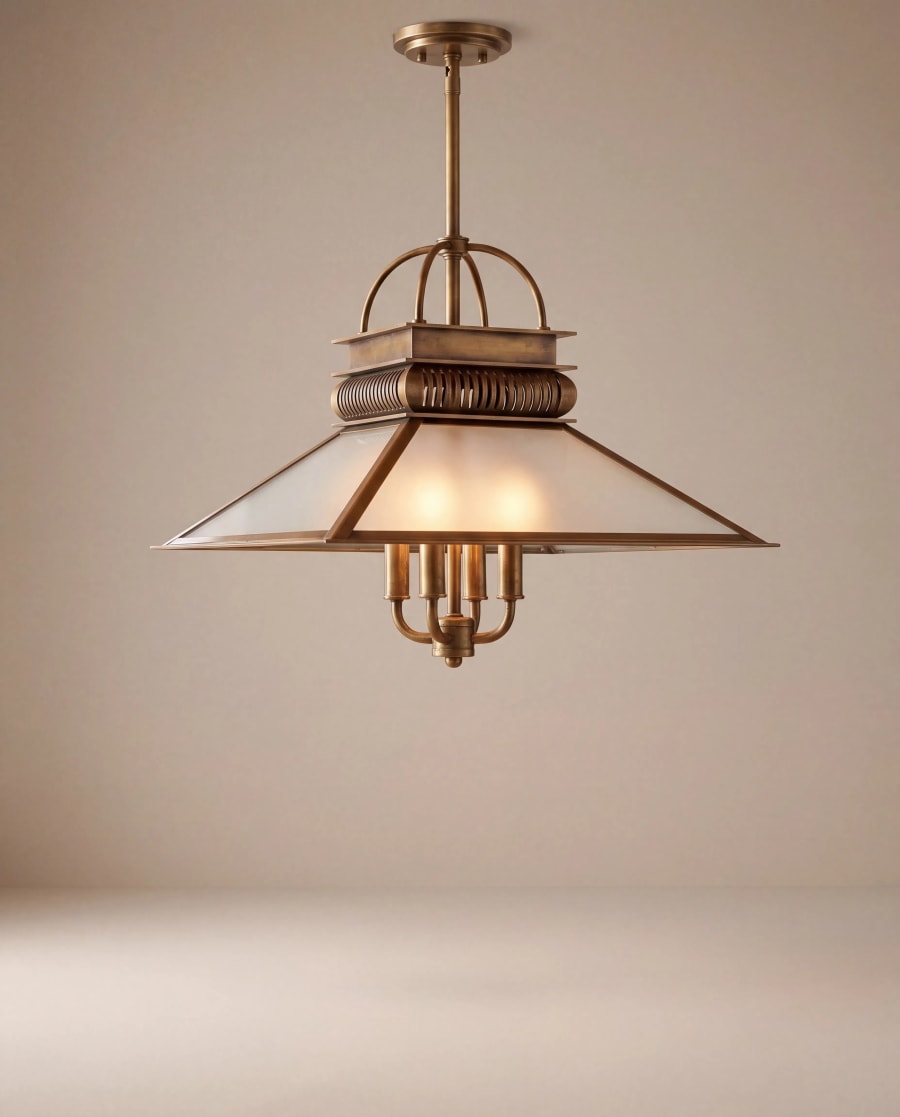 Pavilion Lantern – Cam Panelli Pirinç Sarkıt Avize