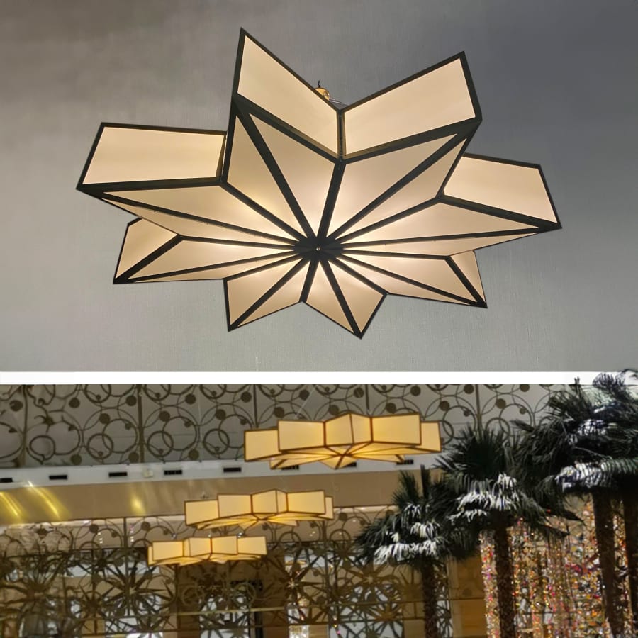 Büyük Boy Pleksi ve Eskitme Pirinç Avize – 150x150 cm