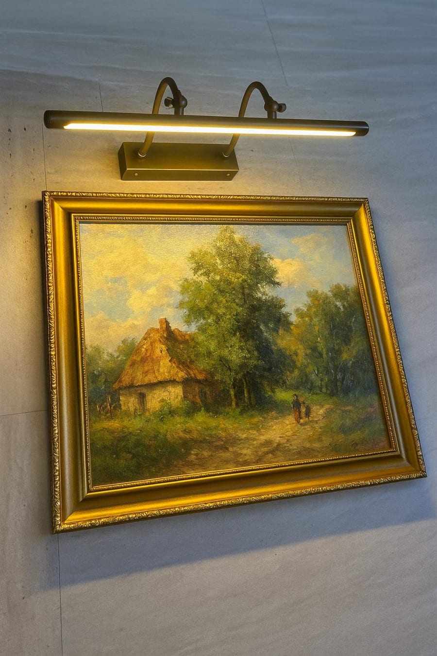 Picture Light 40 cm – LED Bar on Twin Swan-Neck Arms, Antique Brass