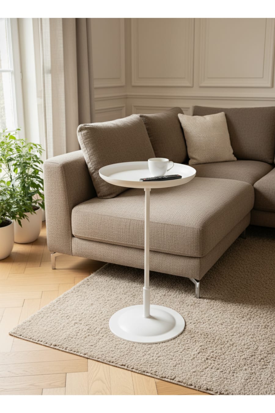 Modern Metal Side Table – Round Decorative Tray Table Minimal Design