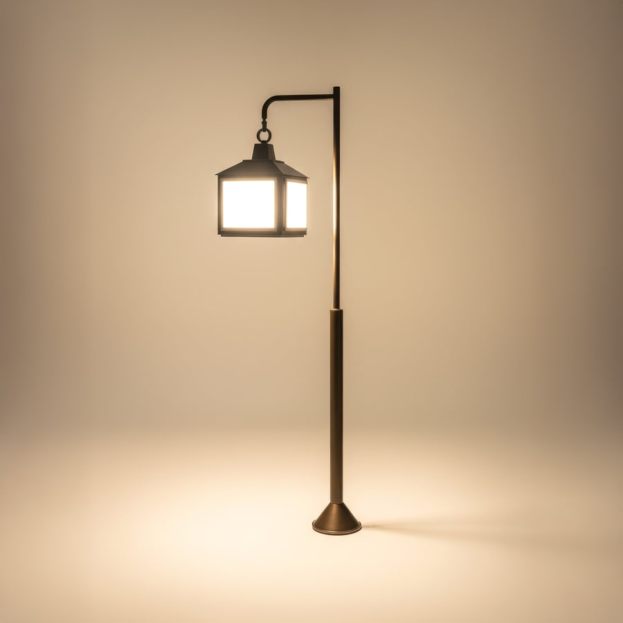 Hanging Lantern Garden Post Light – Curved Arm, Opal Panels
