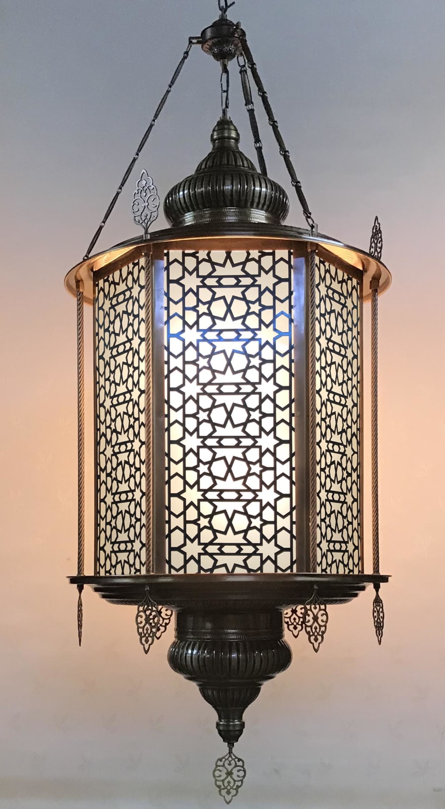 Ottoman Style Decorative Pendant Lantern - Patterned Metal Construction