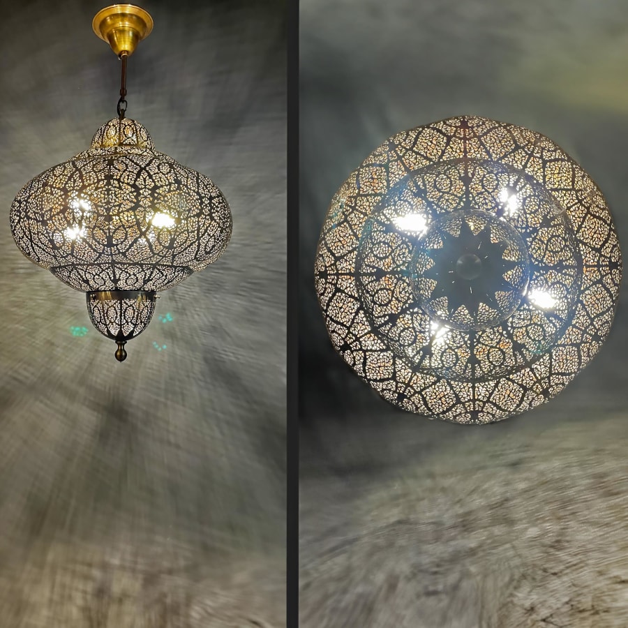 Arabic Geometric Pattern Brass Pendant Chandelier