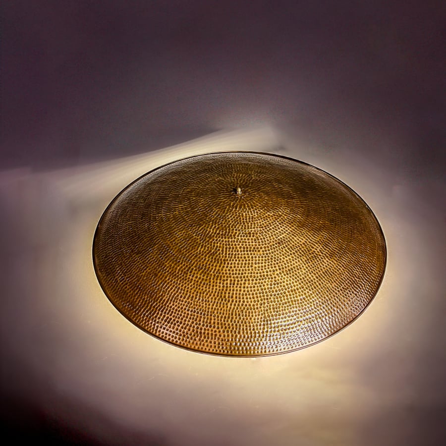 Hammered Dome Wall Sconce – Backlit Disc, Antique Brass