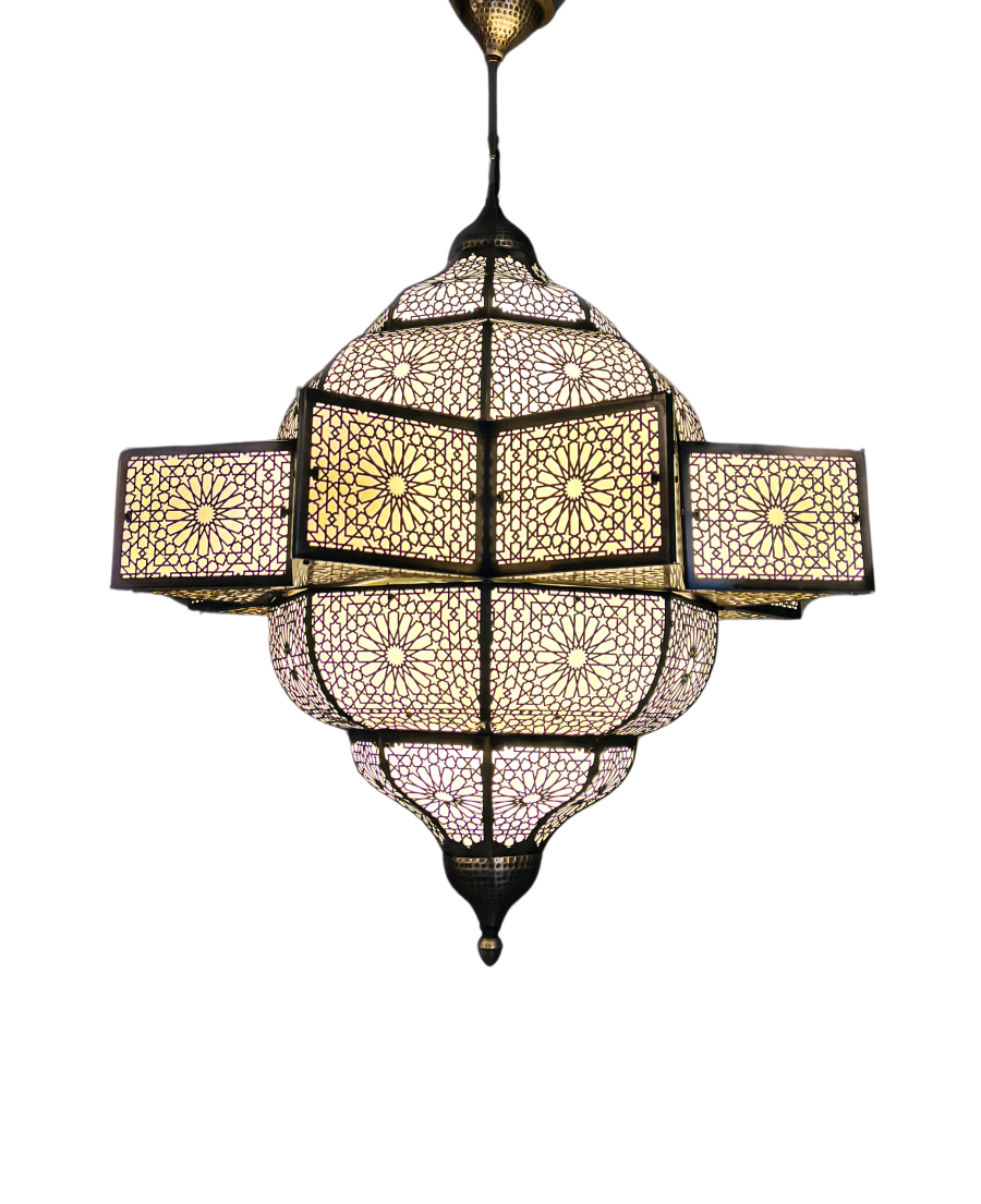 Moroccan Geometric Pendant Chandelier - Antique Brass Patina