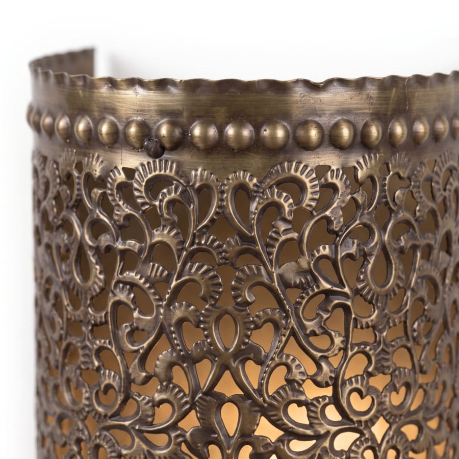 Moroc Pattern Wall Sconce – Embossed Lace Piercing, Curved Half-Cylinder