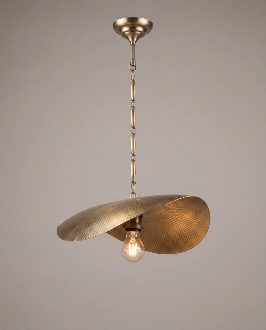 Wave Hammered Pendant – Hand-Beaten Brass Single Light