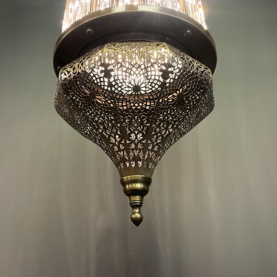 Antique Brass Moroccan Style Pendant Chandelier - Crystal Glass Detail