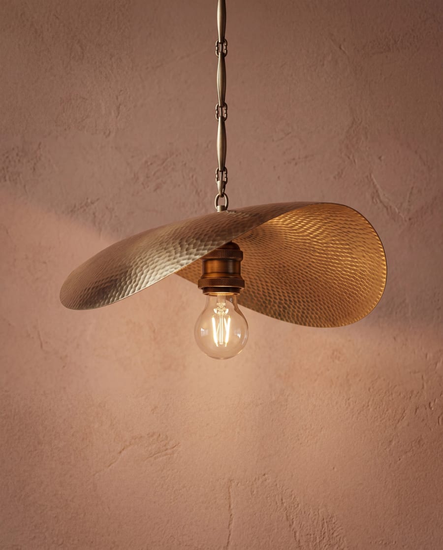 Wave Hammered Pendant – Hand-Beaten Brass Single Light