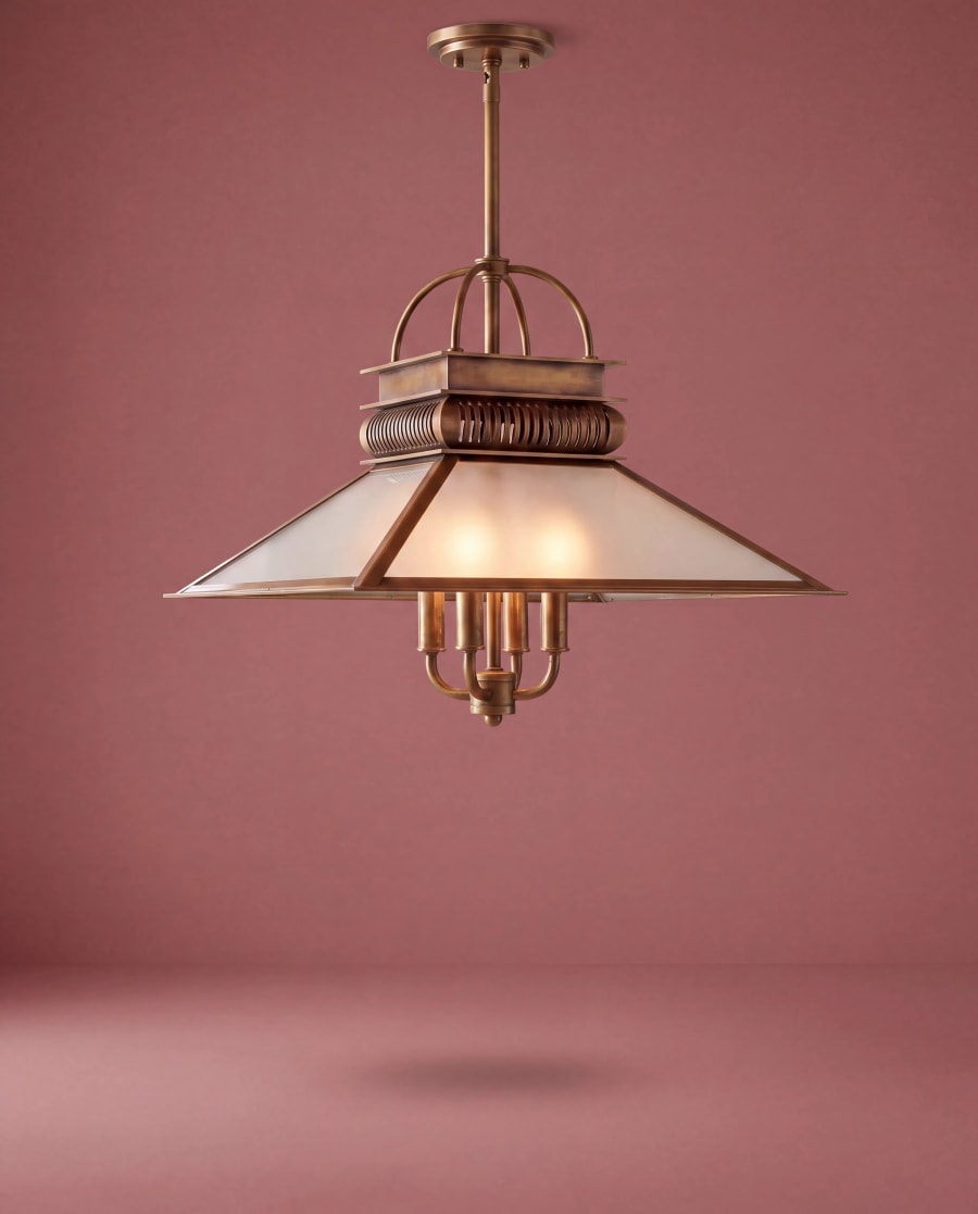 Pavilion Lantern – Cam Panelli Pirinç Sarkıt Avize