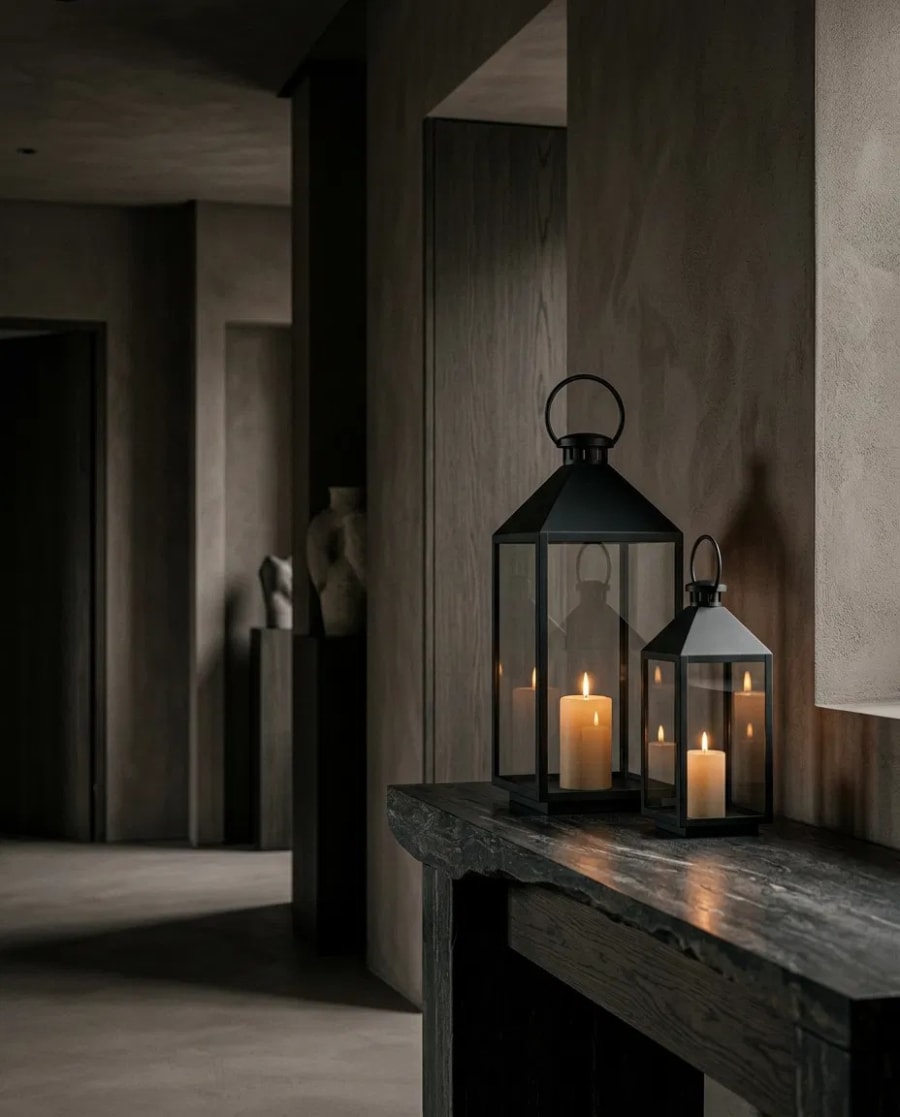 Pyramid Lantern Set – Pitched-Roof Glass Candle Lantern