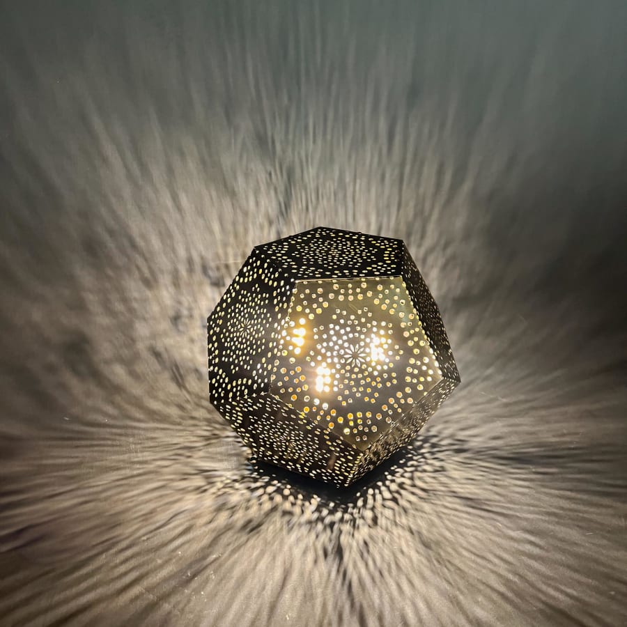 Dodecahedron Table Lamp – Twelve-Faced Pierced Brass