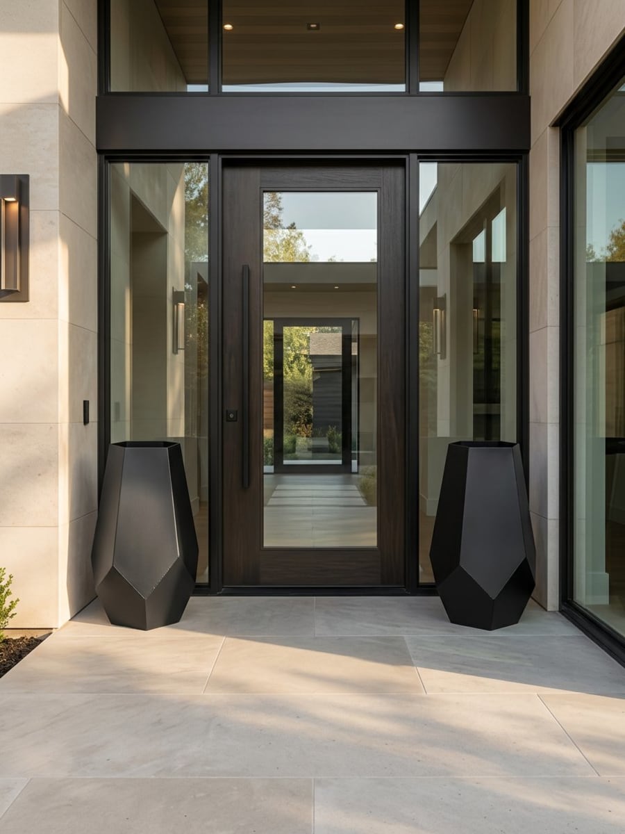 Meteor Planter – Faceted Geometric Metal Outdoor Planter · Matte Black