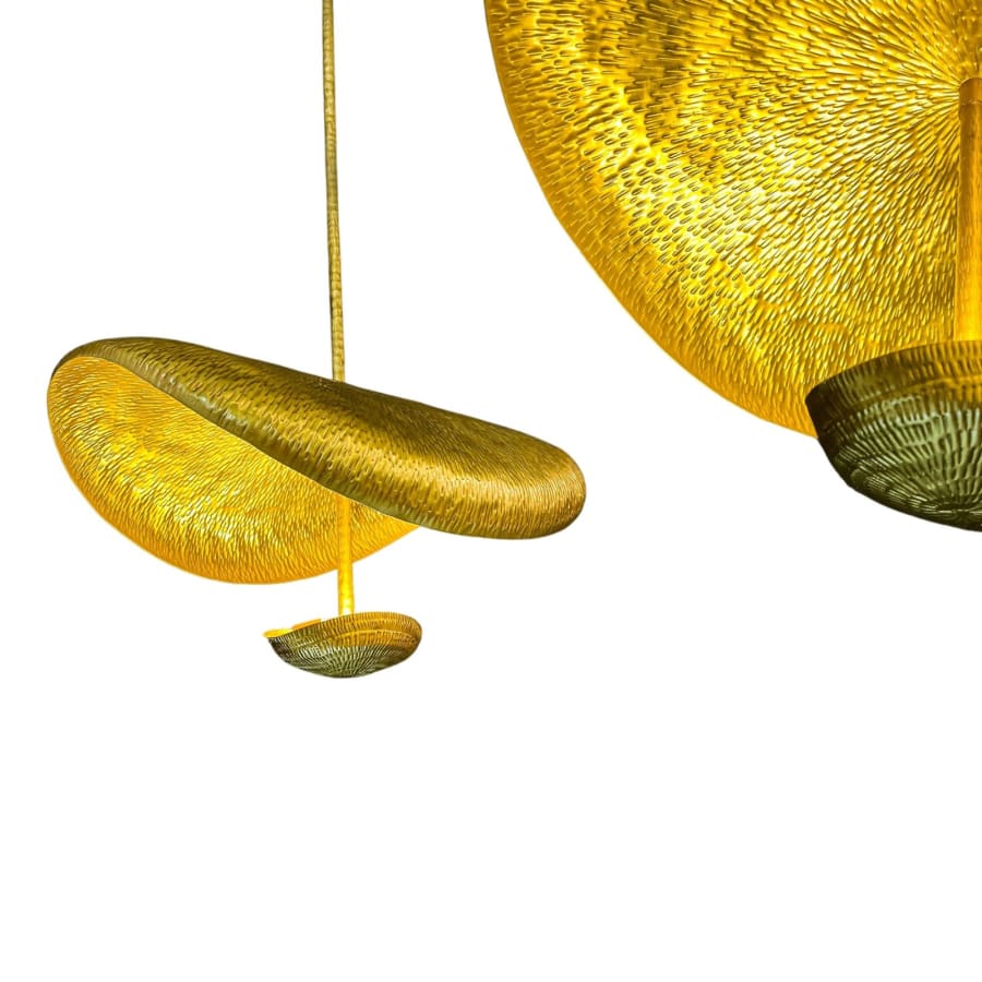 Lotus Leaf Hammered Brass Chandelier – Hand-Chased Modern Pendant 40 cm