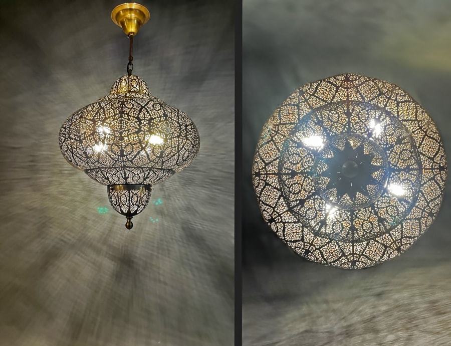 Moroccan Onion-Form Pendant Light – Densely Pierced Metal Ø50 × 100 cm
