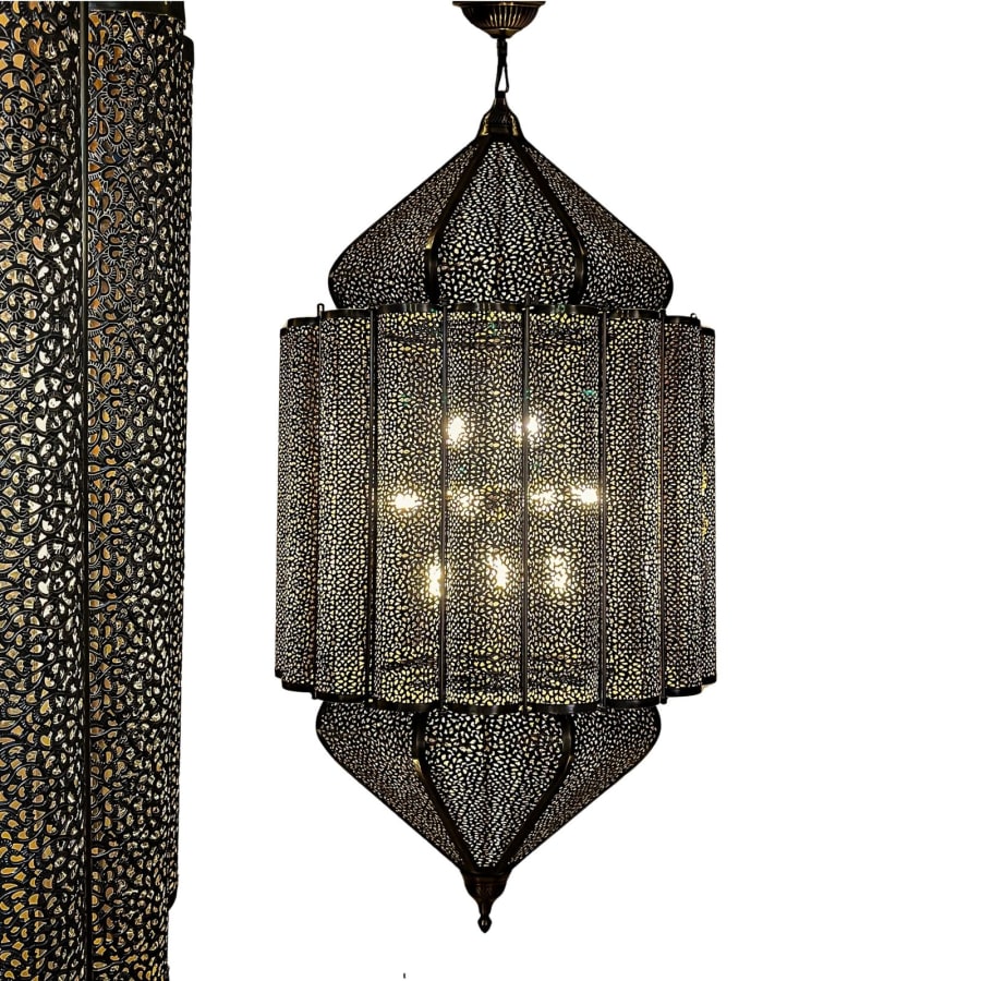 Moroccan Style Large Pendant Chandelier – Handcrafted Pierced Metal Lantern Ø90 × 200 cm