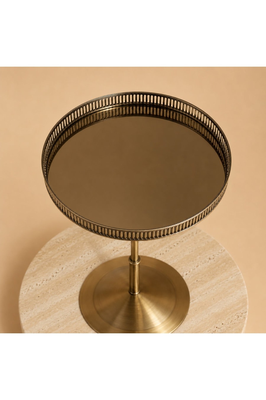 Bronze Mirror Side Table & Display Stand – Antique Brass