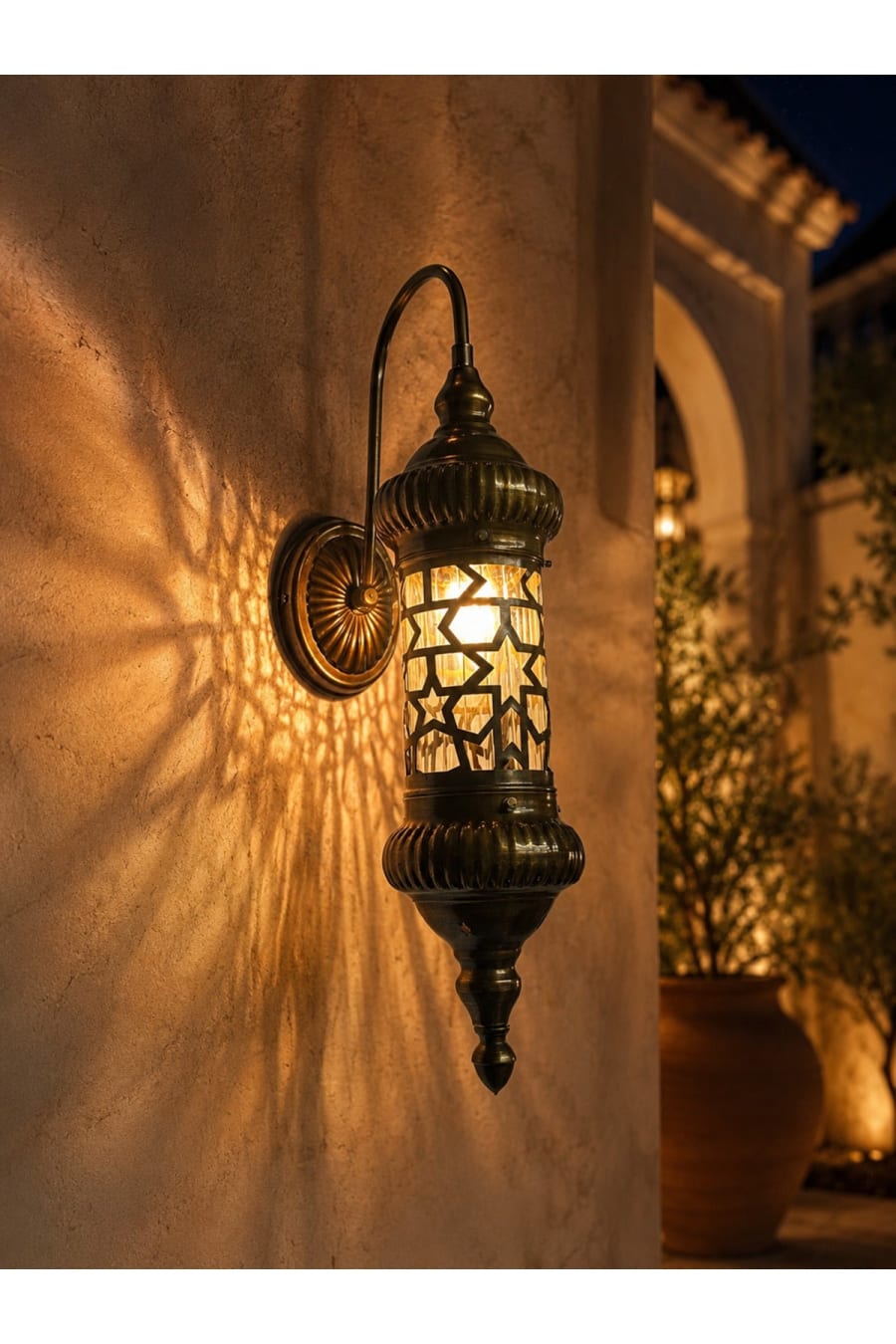 Ottoman Star Motif Outdoor Sconce – Antique Brass