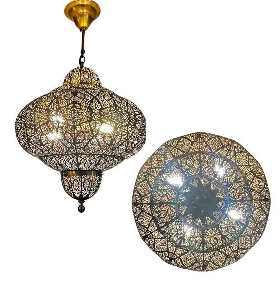 Moroccan Onion-Form Pendant Light – Densely Pierced Metal Ø50 × 100 cm