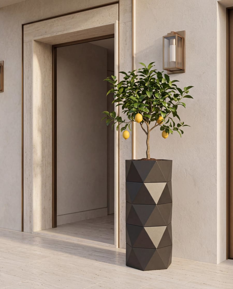 Prisma Planter – Layered Faceted Metal Outdoor Planter · Matte Black