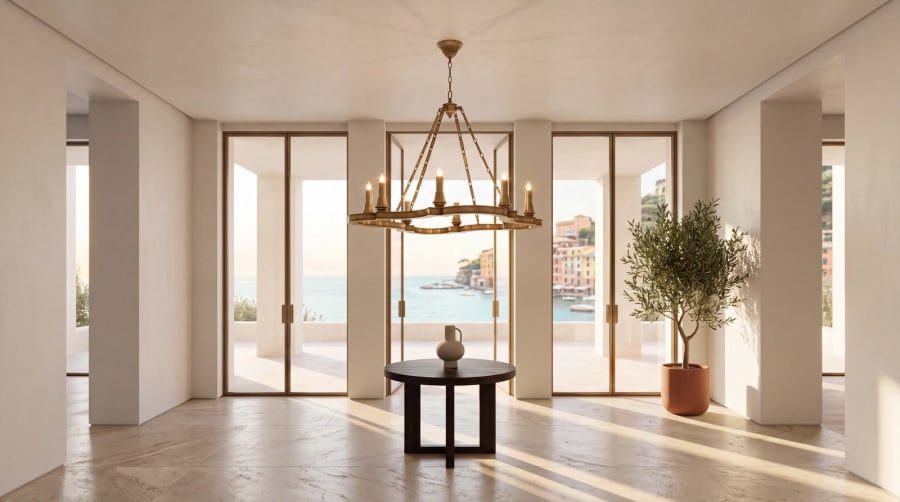 Quatrefoil Brass Ring Chandelier – Six-Light Modern Pendant Ø80 cm