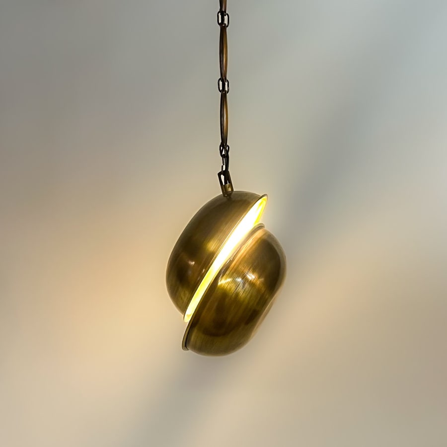 Hammered Brass Sphere Pendant – Offset Cut Modern Light Ø20 cm