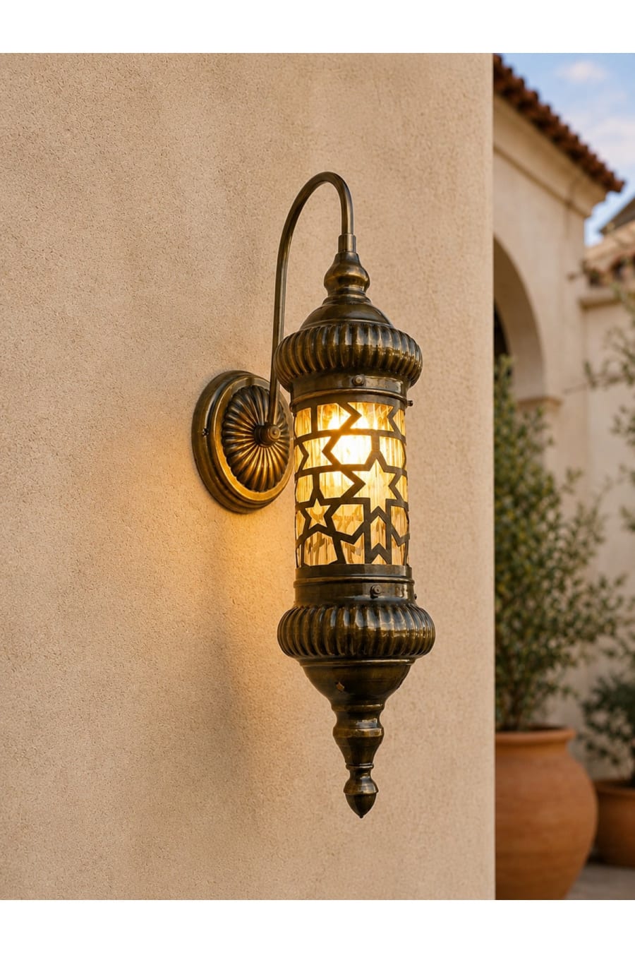 Ottoman Star Motif Outdoor Sconce – Antique Brass