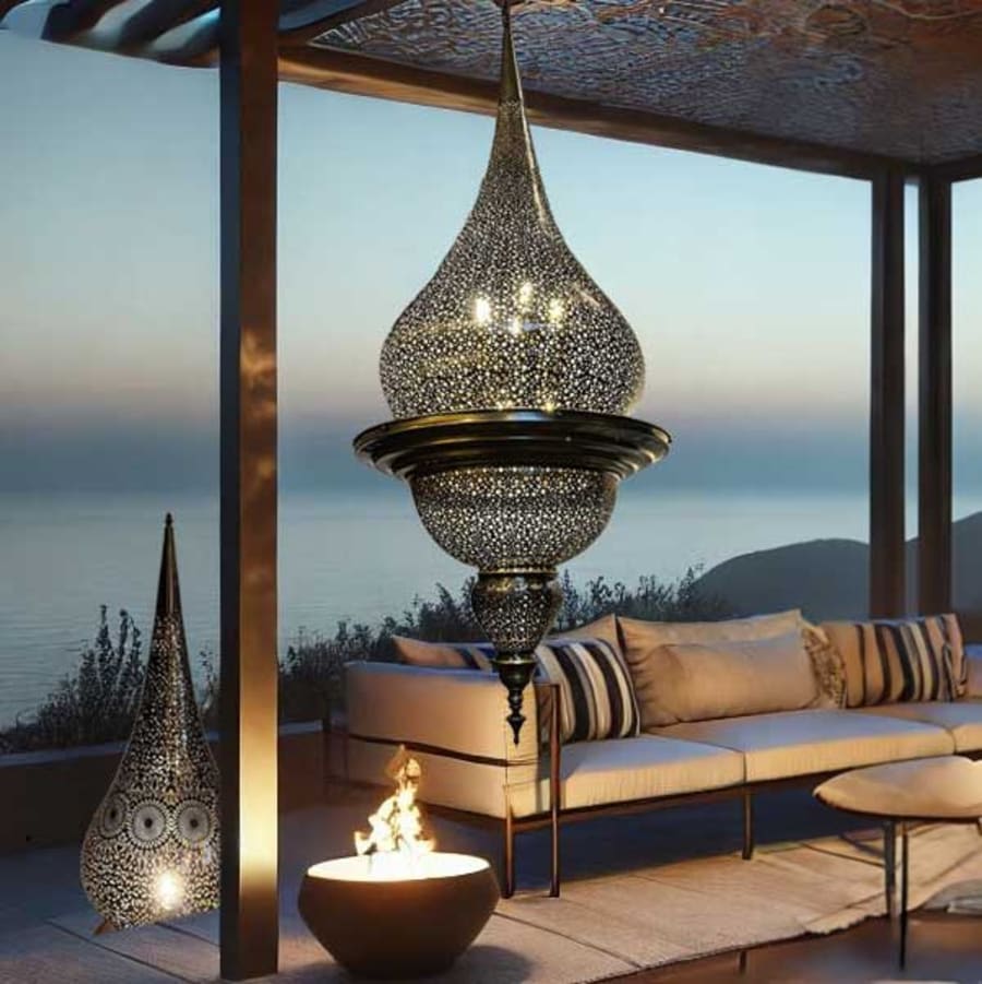 Dot-Pierced Flanged Lantern – Handmade Brass Pendant Ø55 cm