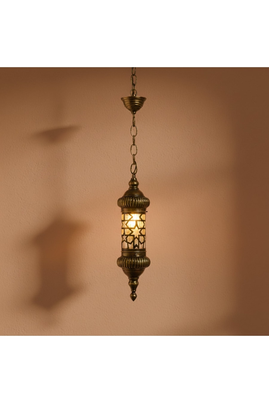 Ottoman Motif Pendant Light – Antique Brass Cylinder