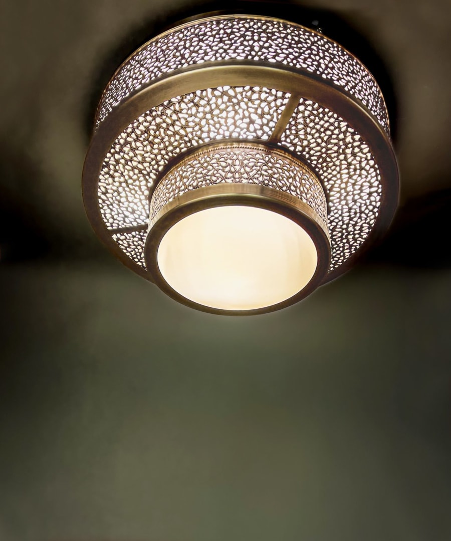 Tiered Pierced Flush Mount – Moroccan Ceiling Light with Opal Glass Ø50 × 35 cm