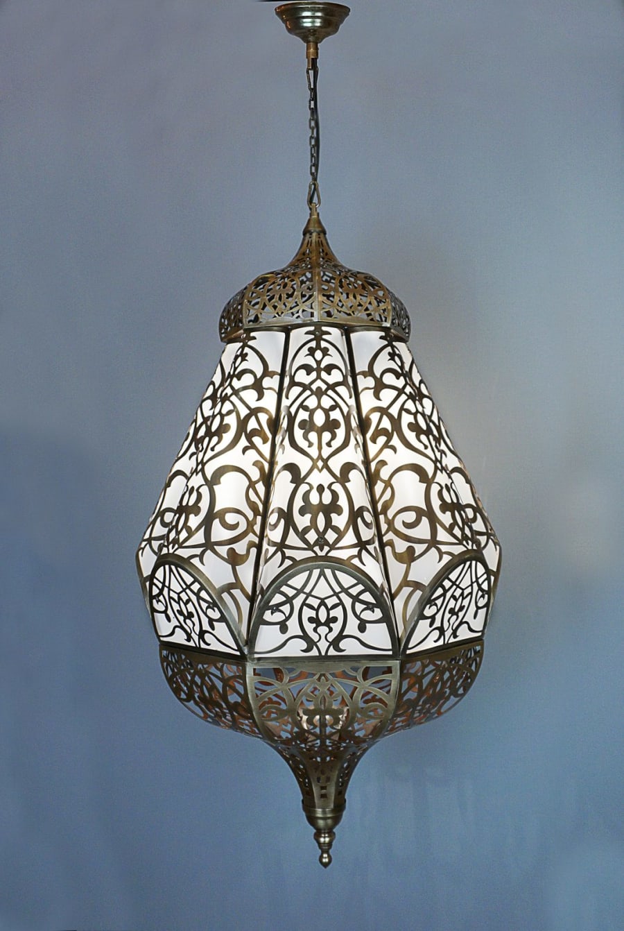 Pear-Form Filigree Lantern Pendant – Opal Glass Ottoman Light Ø40 cm