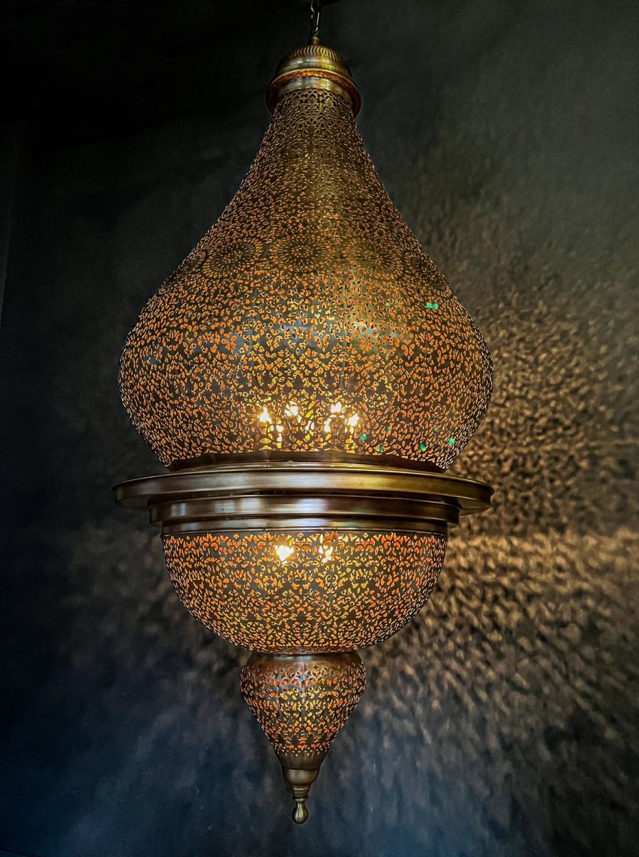 Mandala Pierced Tall Lantern Pendant – Fine Cut Brass Ø40 / Ø60 cm