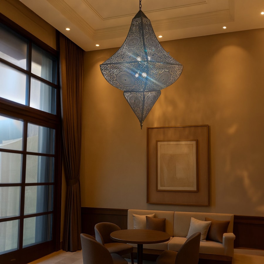 Diamond-Form Pierced Metal Chandelier – Handmade Moroccan Pendant Ø60 cm