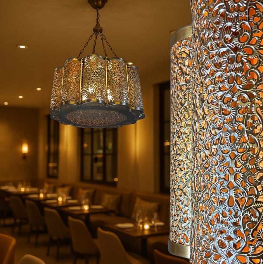 Columned Pierced Brass Chandelier – Handmade Moroccan Ceiling Light Ø50 cm