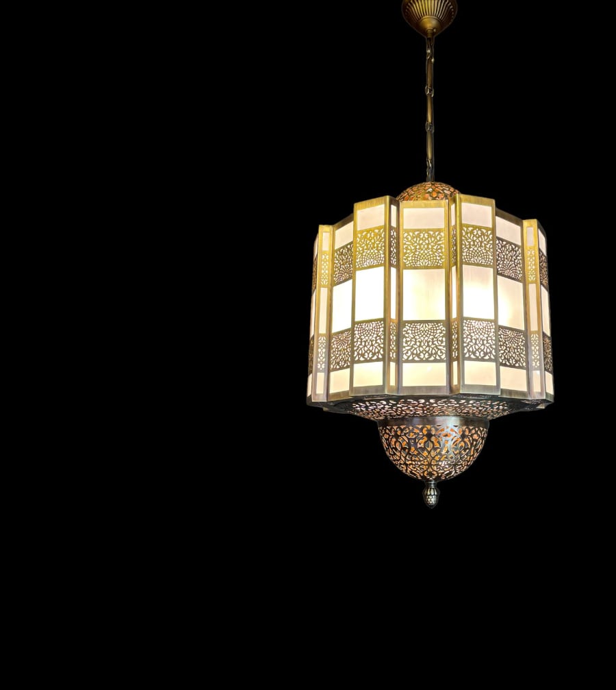 Ottoman Fluted Lantern Chandelier – Pierced Brass & Opal Glass Ø60 cm