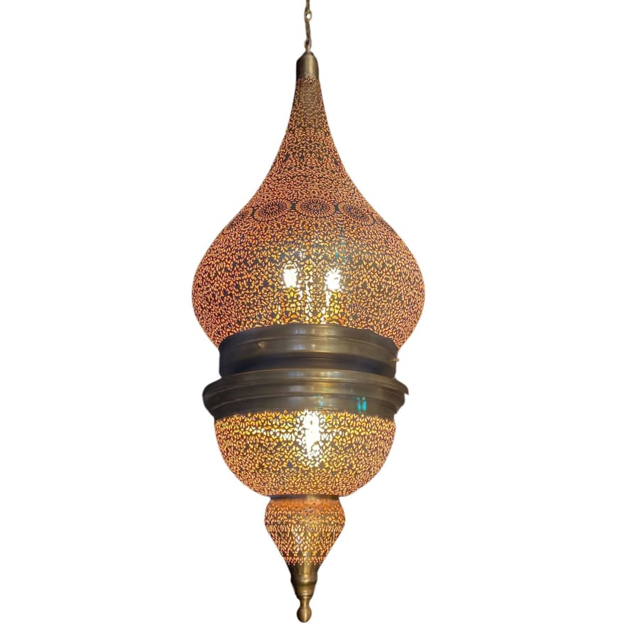 Mandala Pierced Tall Lantern Pendant – Fine Cut Brass Ø40 / Ø60 cm