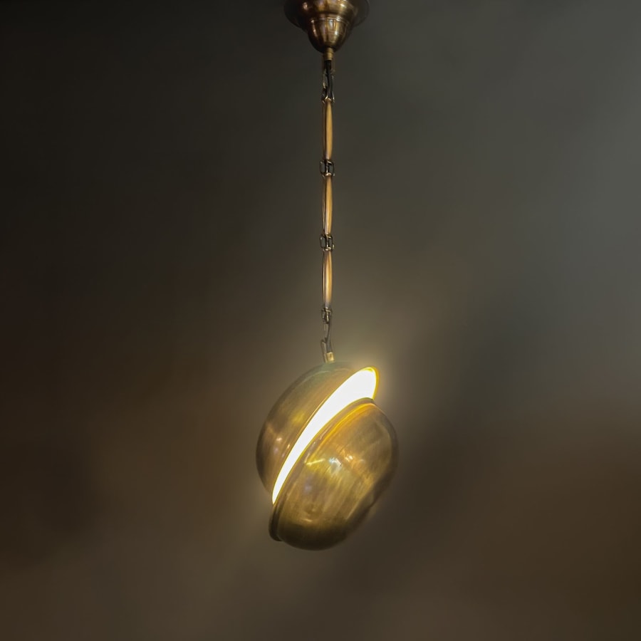 Hammered Brass Sphere Pendant – Offset Cut Modern Light Ø20 cm