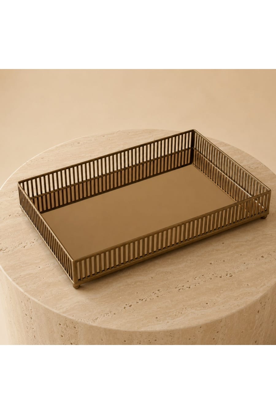 Ribbed Bronze Mirror Serving Tray – Antique Brass