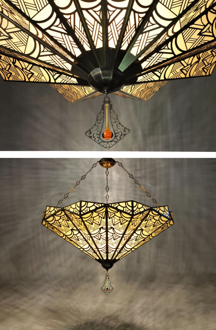 Art Deco Stained Glass Inverted Chandelier – Fan Ceiling Light Ø140 cm