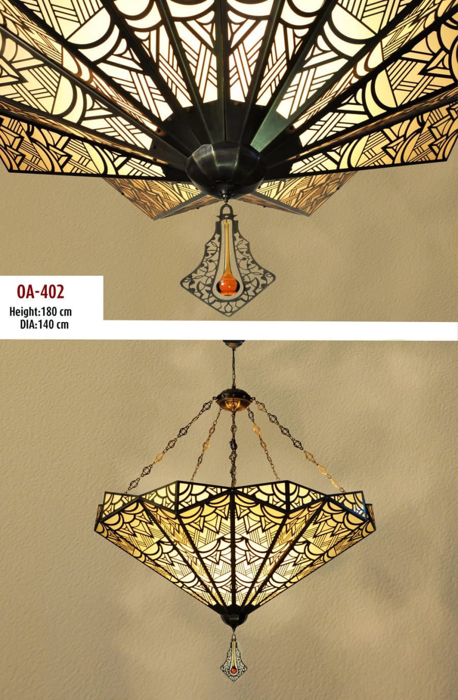 Art Deco Stained Glass Inverted Chandelier – Fan Ceiling Light Ø140 cm