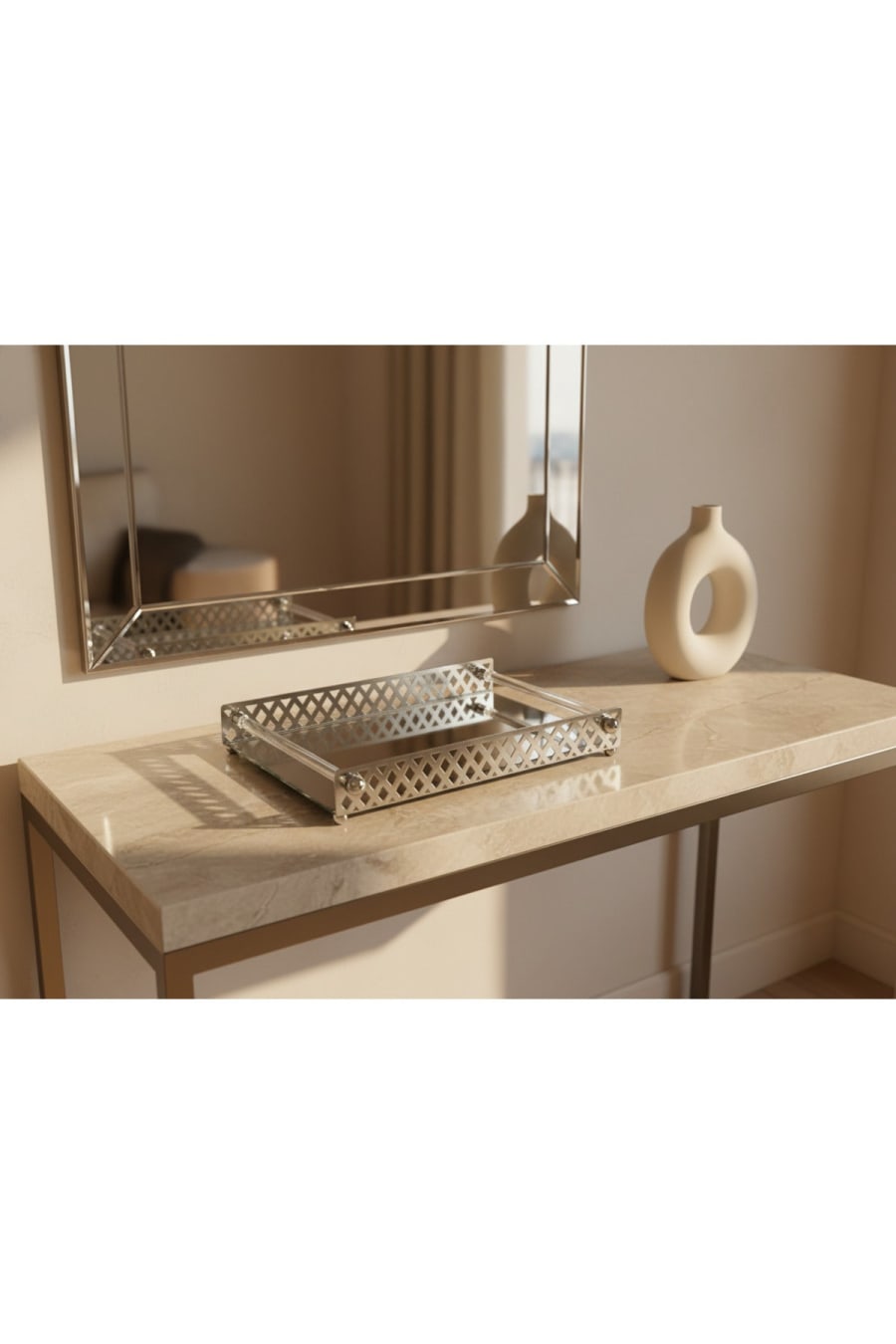 Clear Acrylic Serving Tray – Gold and Silver Metal Detail