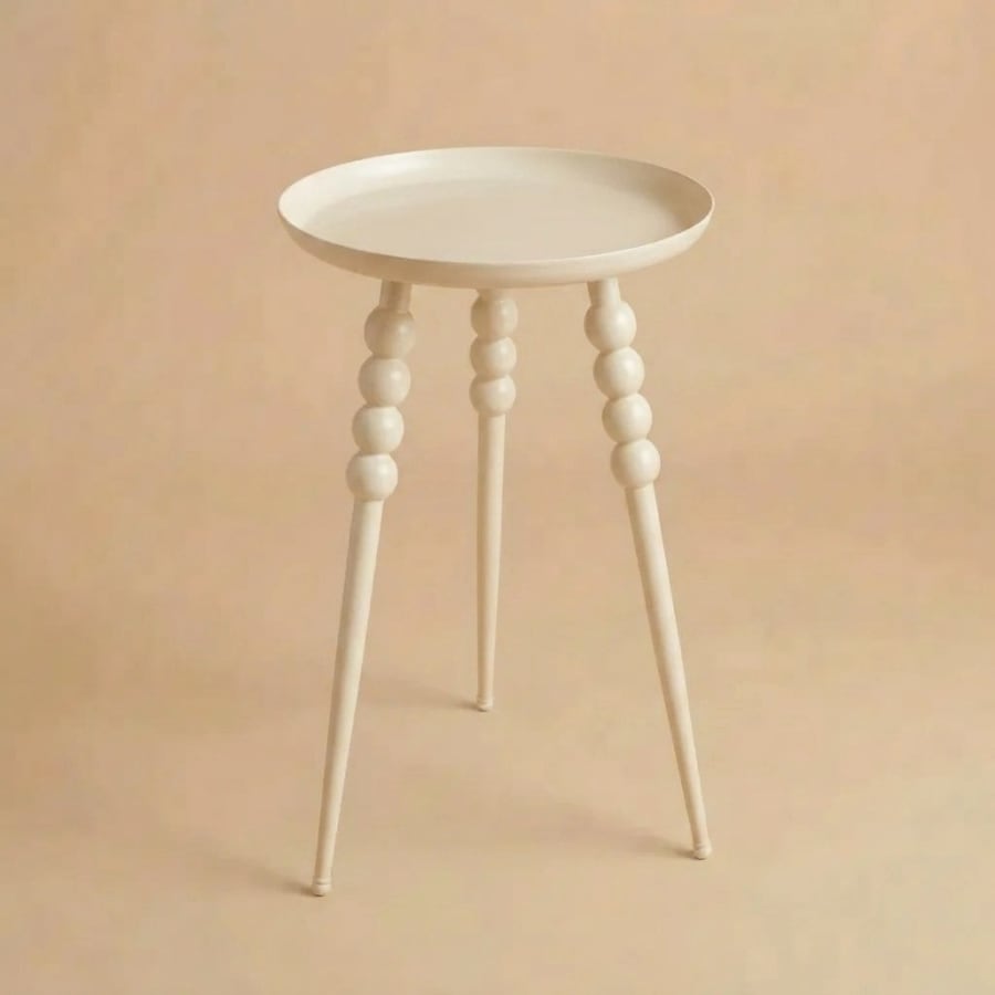 Three-Legged Beaded Side Table – Round Tray Top