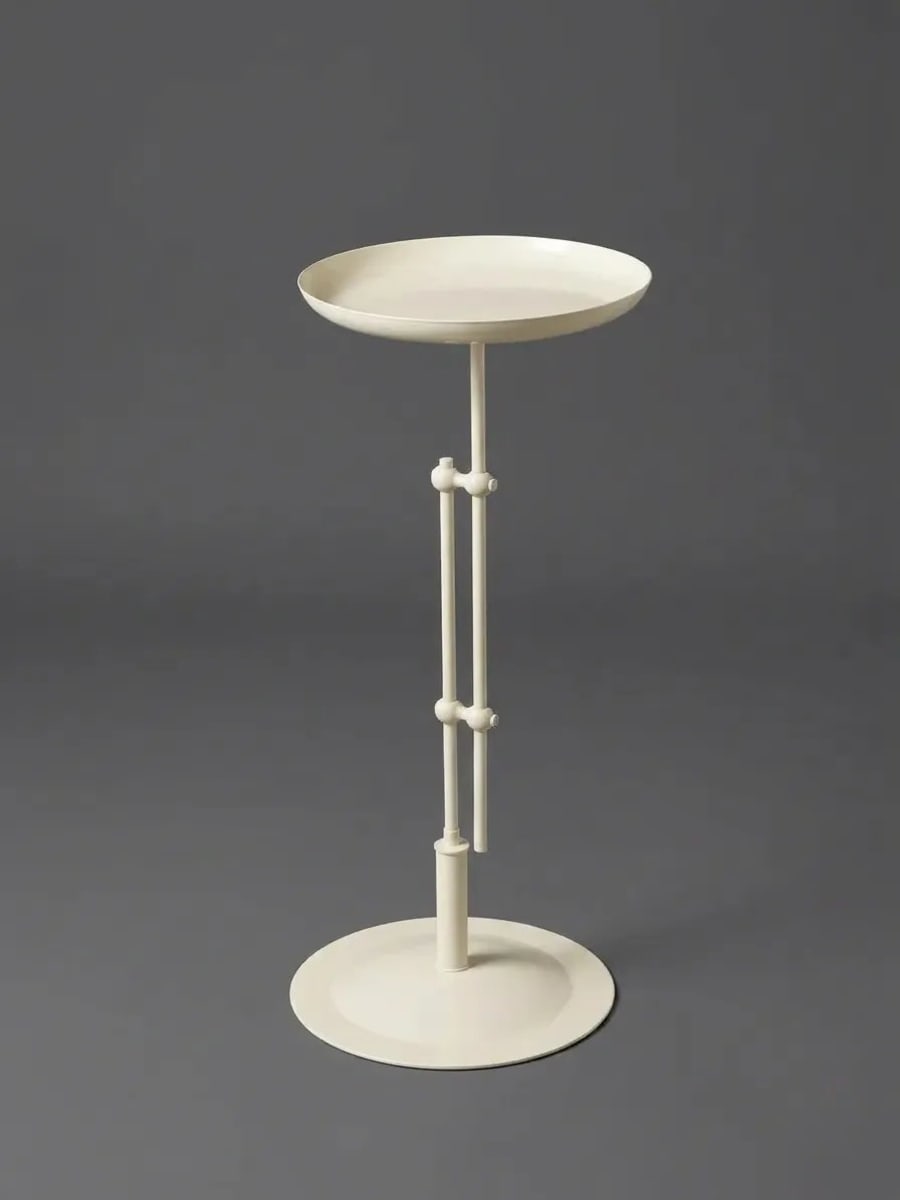 Cream White Adjustable Side Table – Round Tray Top Metal Drinks Table Ø32 × 65-80 cm