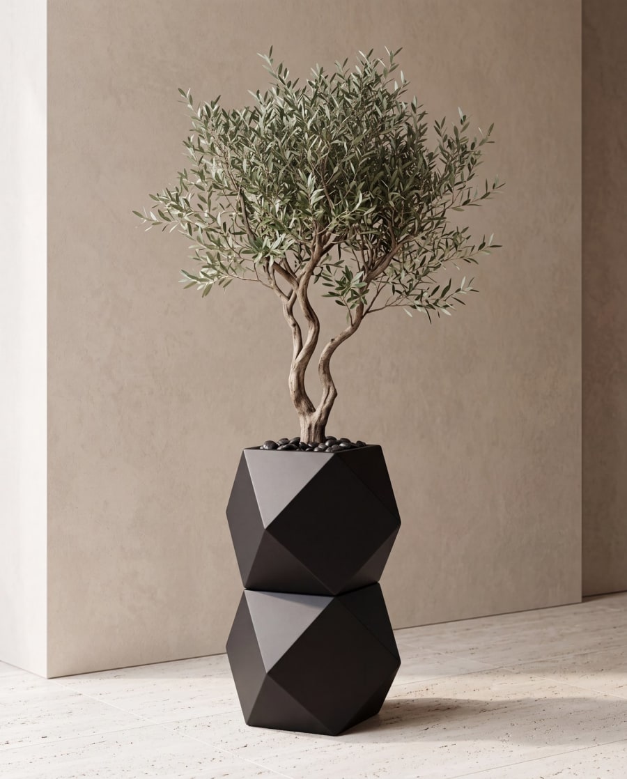 Origami Planter – Folded Metal Outdoor Planter · Matte Black