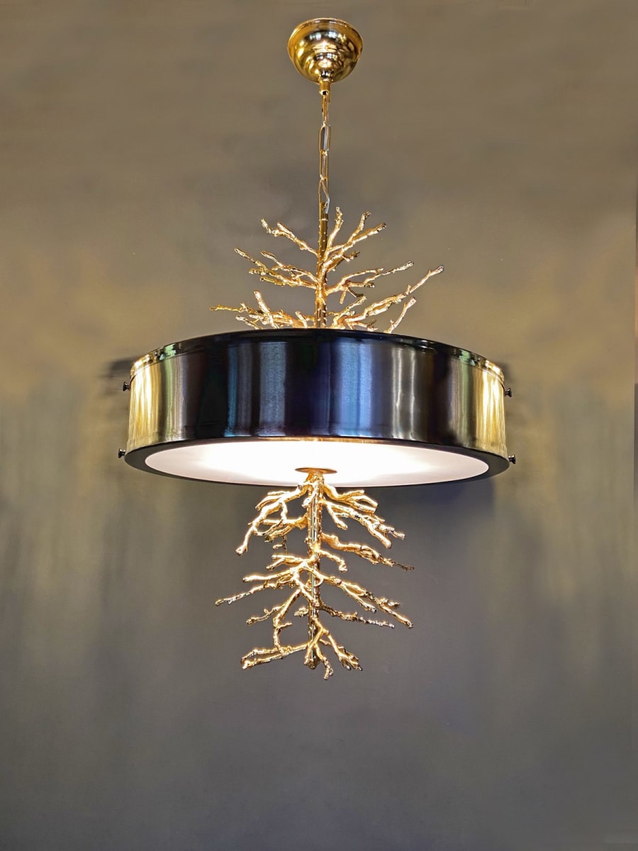 Coral Branch Drum Chandelier – Cast Brass Modern Pendant Ø40 cm
