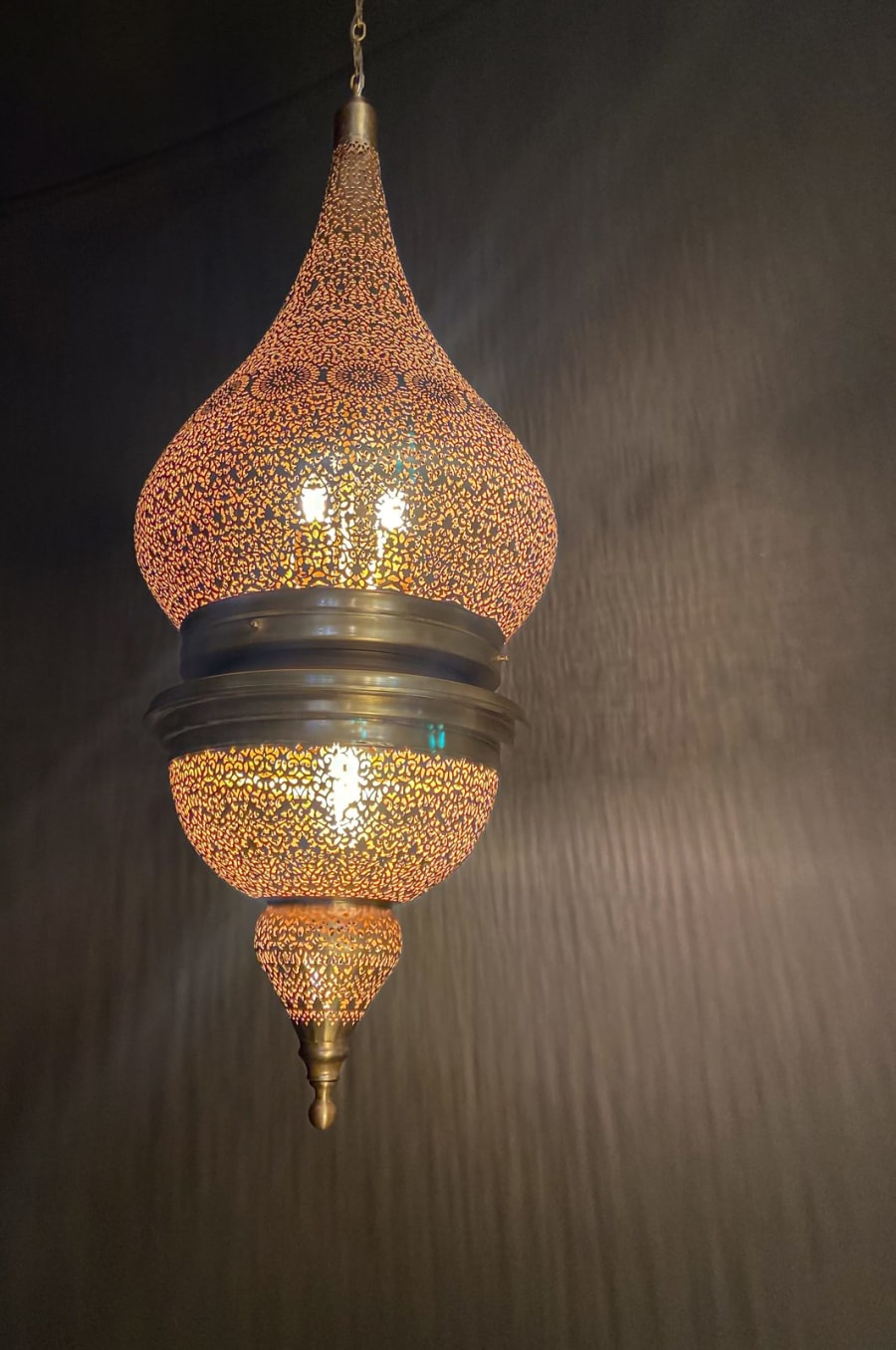 Mandala Pierced Tall Lantern Pendant – Fine Cut Brass Ø40 / Ø60 cm