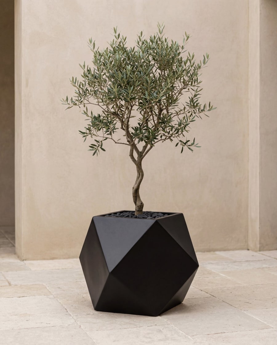 Origami Planter – Folded Metal Outdoor Planter · Matte Black