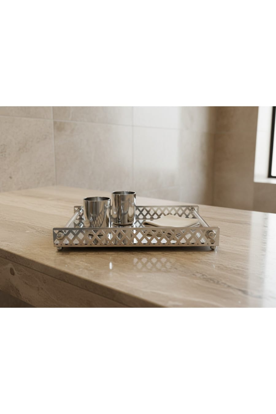 Clear Acrylic Serving Tray – Gold and Silver Metal Detail