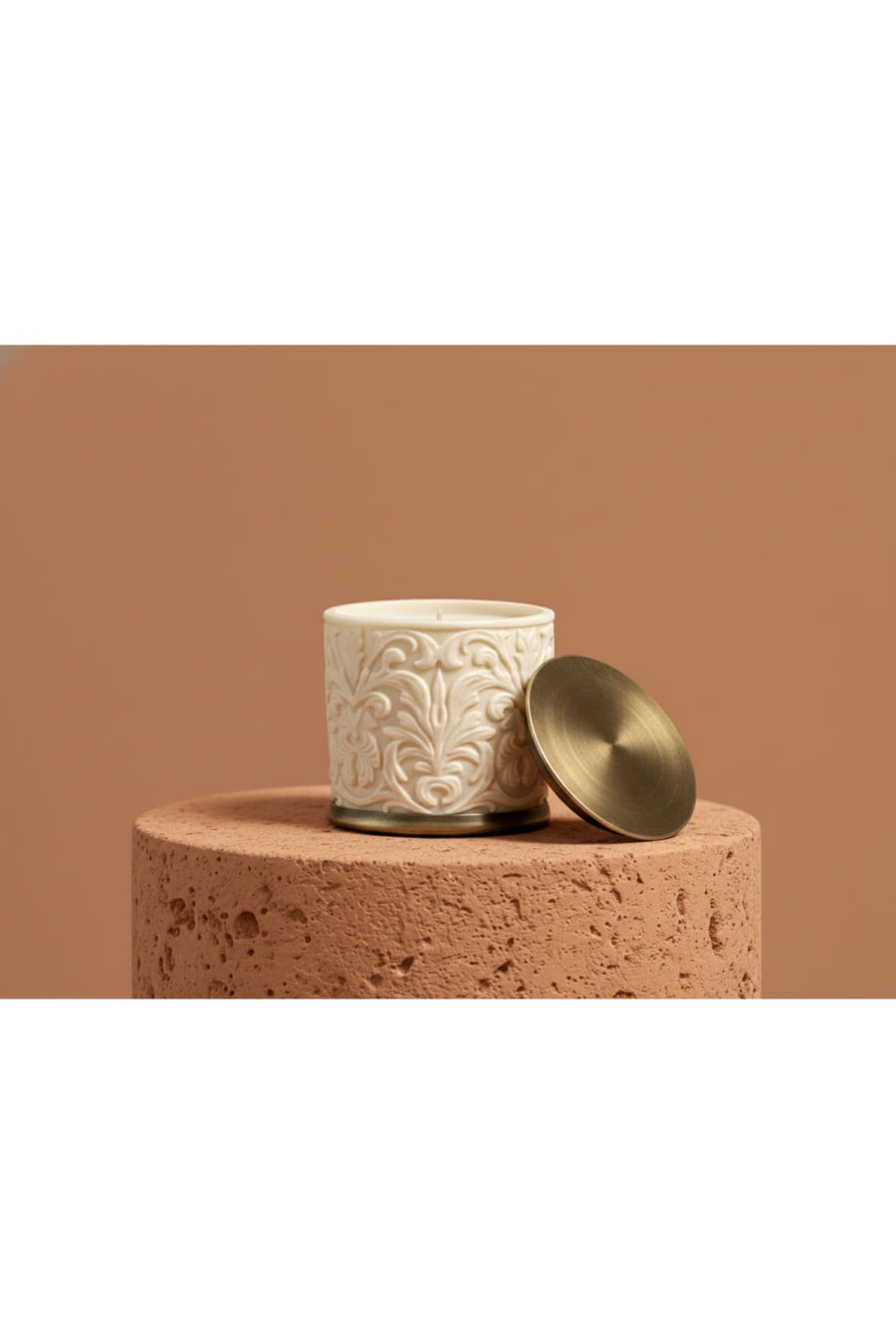 Stone-Look Decorative Candle Holder – Antique Brass Lid
