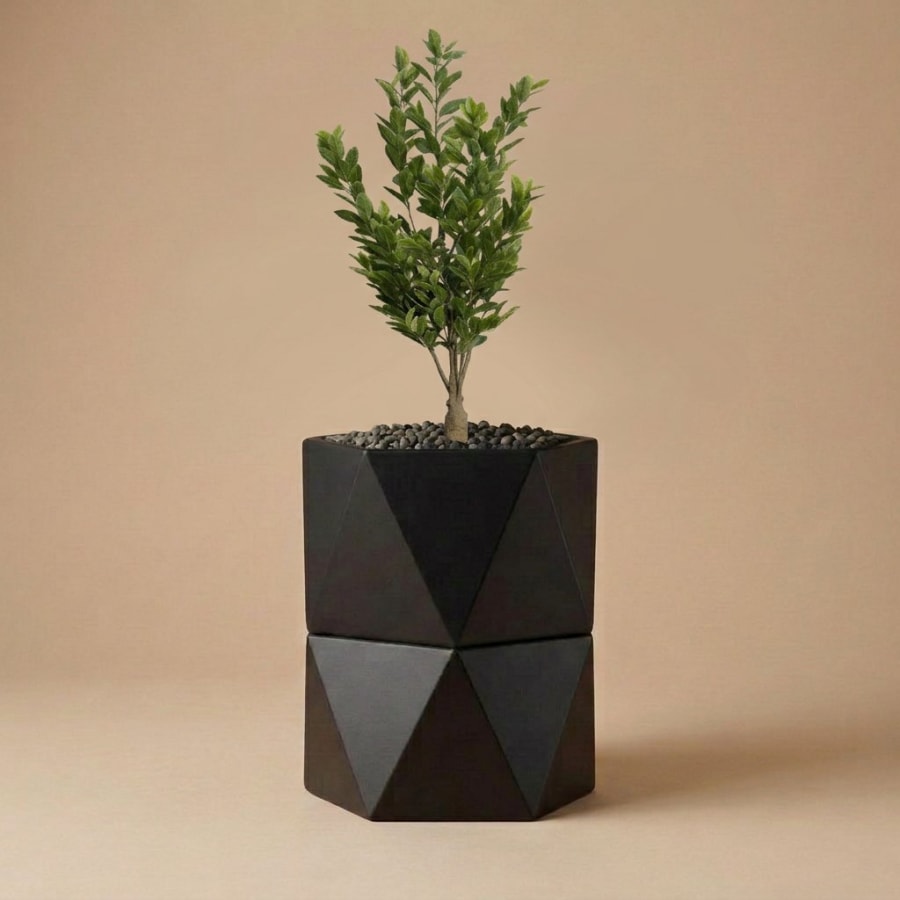 Prisma Planter – Layered Faceted Metal Outdoor Planter · Matte Black